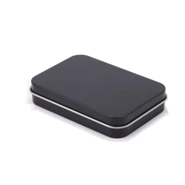 Plechová dárková krabička 8,7 × 6 × 1,7 cm kovová dóza s víkem barevná obdélníková krabička na drobnosti čaj kávu balení černá