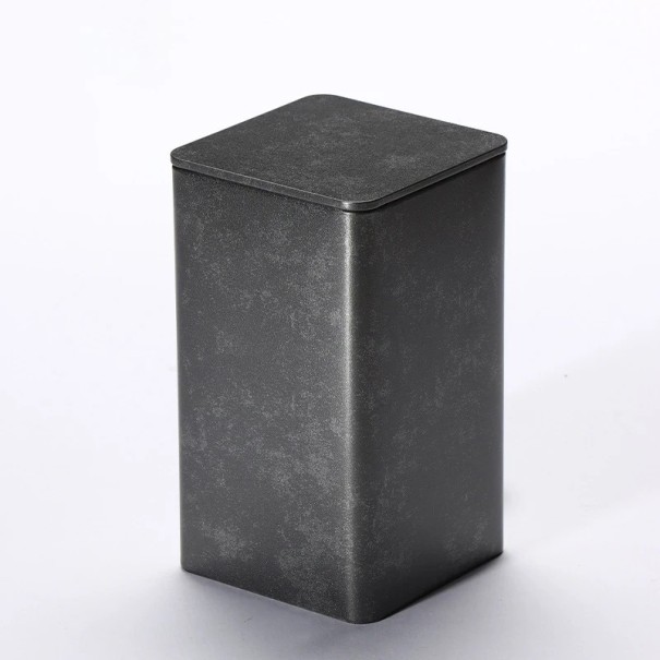 Plechová dárková krabička velká 85 × 85 × 150 mm kovová dóza barevné balení na čaj kávu cukr potraviny organizér s víkem černá