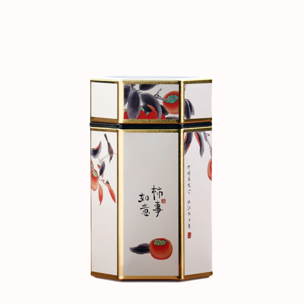 Plechová dóza na čaj a kávu se vzduchotěsným víkem 15×8 cm kovová krabička se vzorem tradiční čínské malby zlatá pro skladování bílá