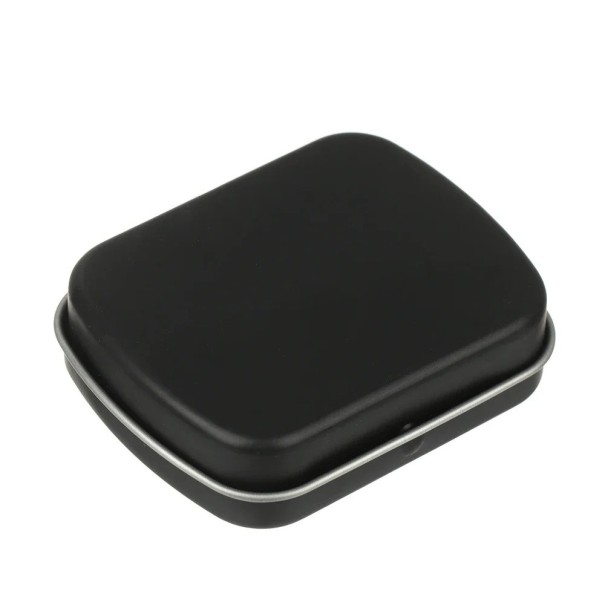 Plechová krabička na šperky a drobnosti 5,8 × 4,5 × 1,5 cm kovová dóza s otevíracím víkem balení na léky bonbony černá