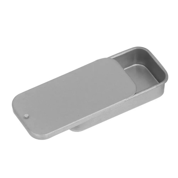 Plechová krabička na šperky a drobnosti 50 × 25 × 10 mm kovová šedá dóza s posuvným víkem balení na léky bonbony 1