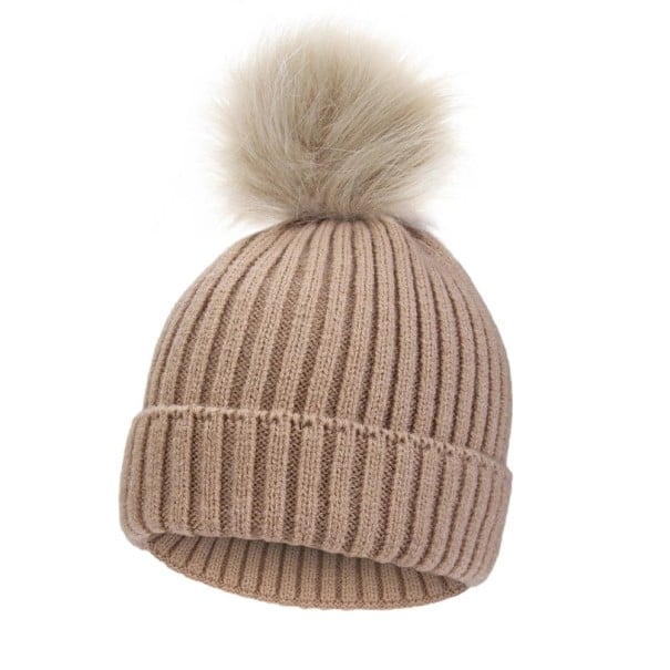 Pletená dětská čepice 1-3 roky Obvod až 60 cm Žebrovaná pružná Velká bambule Polyester Zimní čepička pro batolata hnědá