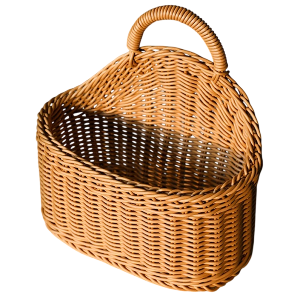 Pletený košík s uchem 17 × 19 × 10 × 21 cm imitace ratanu plast hnědý úložný košík na dekorace, drobnosti a domácnost 1