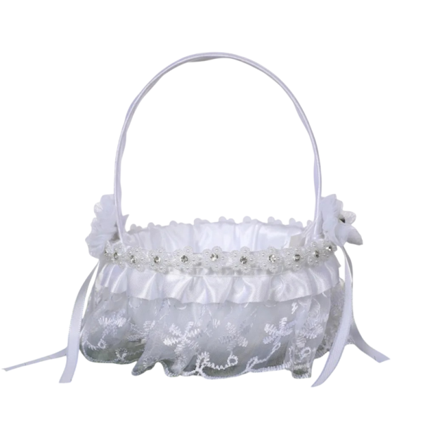 Pletený košík s uchem a krajkovým zdobením vrbový ratan biely dekoratívny košík s podšívkou na kvety a aranžovanie