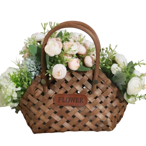 Pletený košík s uchy z vrbového ratanu pro dekoraci a ukládání drobností do domácnosti i na květiny hnědá