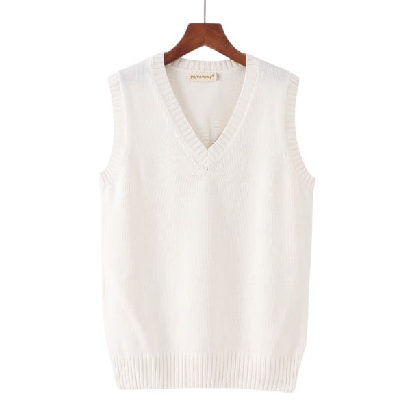 Pleteny svetr nélküli V-nyakkal unisex fehér XL