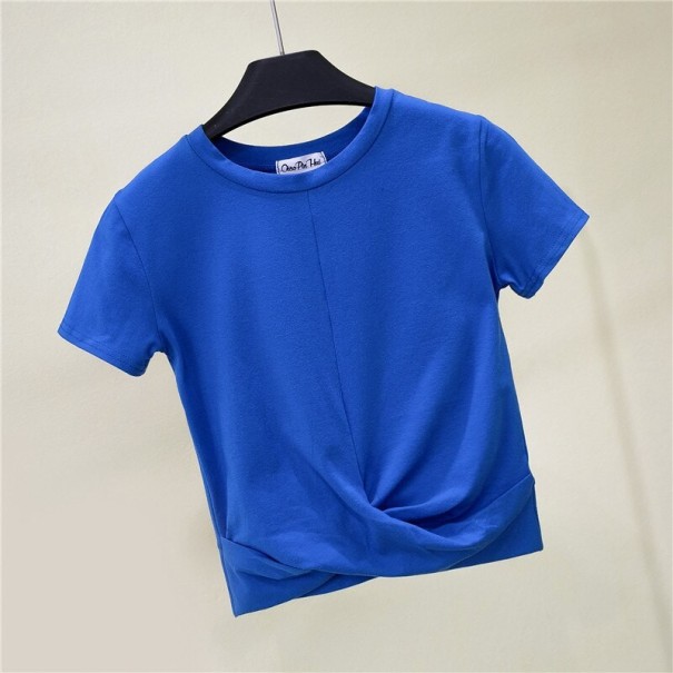 Plisserad T-shirt för kvinnor A1085 blå S