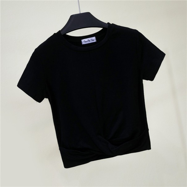 Plisserad T-shirt för kvinnor A1085 svart XS