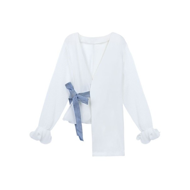 Plisseret bluse med sløjfe XS