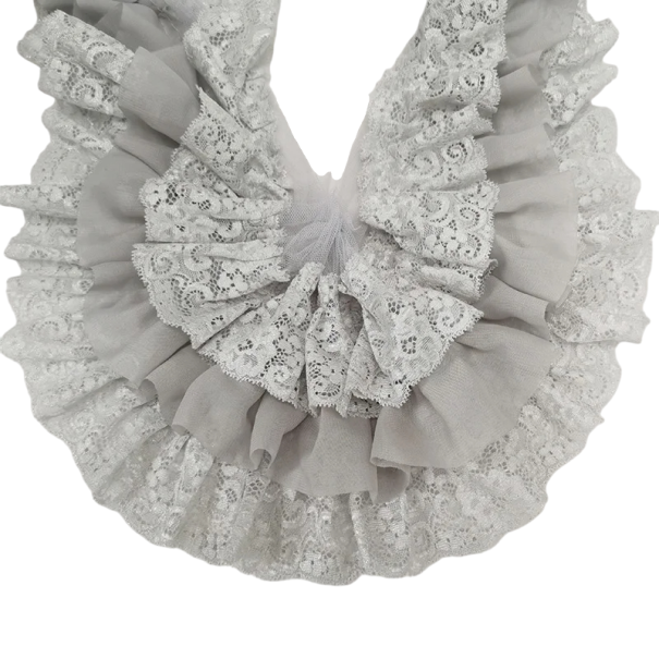 Plissierte dreilagige Chiffonspitze, 10 cm x 91 cm, Dekostoff zum Nähen, Dekoband für Kleidung, Hochzeitsaccessoires, DIY-Projekte, Modemodifikationen grau