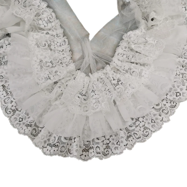 Plissierte dreilagige Chiffonspitze, 10 cm x 91 cm, Dekostoff zum Nähen, Dekoband für Kleidung, Hochzeitsaccessoires, DIY-Projekte, Modemodifikationen weiß