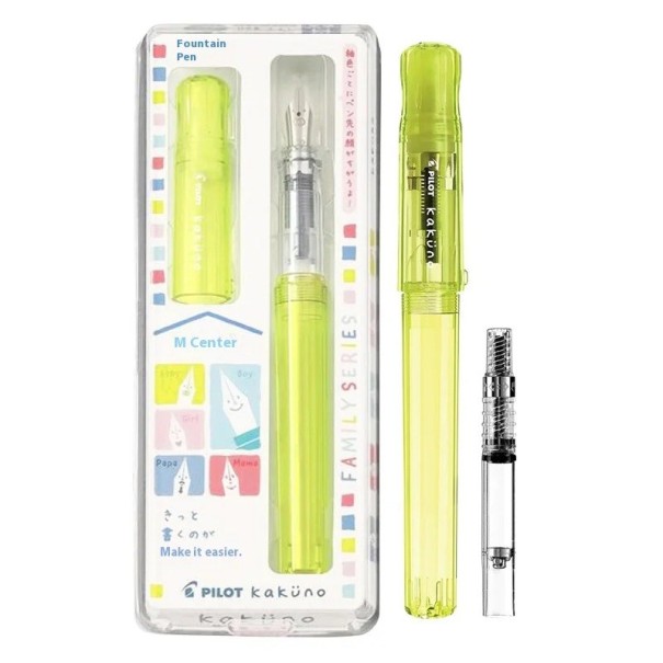 Plnicí pero Pilot Kakuno hrot F cca 0,3–0,4 mm délka 13,1 cm inkoustové pero s náplní japonské papírnictví studentské psaní kaligrafie žlutá