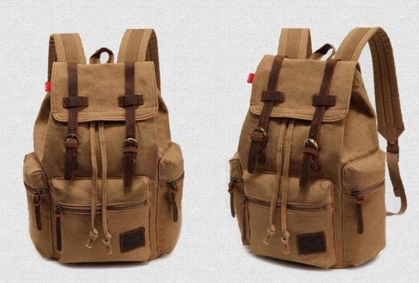 Płócienny plecak podróżny ze skórą J3087 khaki