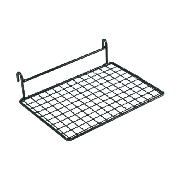 Plošina pro ptáčky závěsná 17x12 cm nerezová ocel síťovaná do klece pro sezení odpočinek pohyb a každodenní aktivitu černá