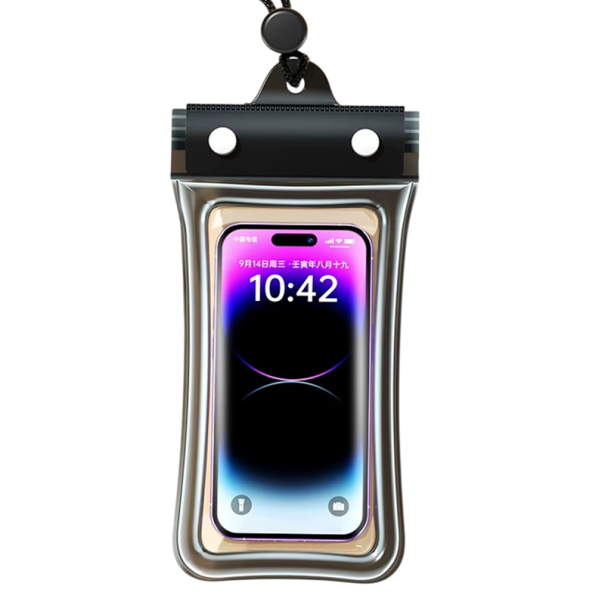 Plovoucí průhledné vodotěsné pouzdro na telefon do 7,5" PVC Podvodní a plavecký vak Protiskluzový Vodotěsný kryt Se šňůrkou Full HD černá