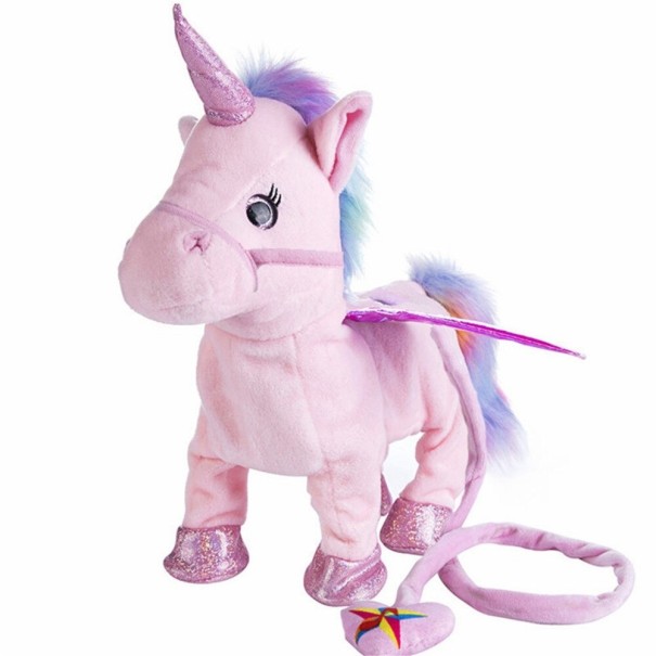Pluche eenhoorn met riem roze