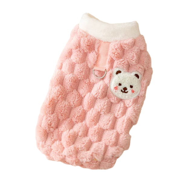 Pluche knoopjas met gesp voor katten van 3 - 4,5 kg Warme winterjas Comfortabele snit Leuke kleding voor katten Warm materiaal roze