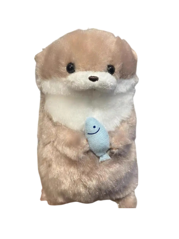 Pluche otter met vis 110×60×80 mm Sleutelhanger met kralenketting Schattige pluche knuffel van PP-katoen Decoratie en cadeau 1