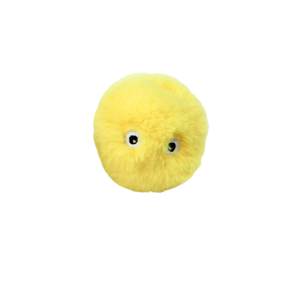 Pluchen speelgoed voor katten, diameter 50 mm. Zachte bal die dierengeluiden produceert. Geluidsspeeltje voor katten. Leuk voor katten van alle leeftijden. geel