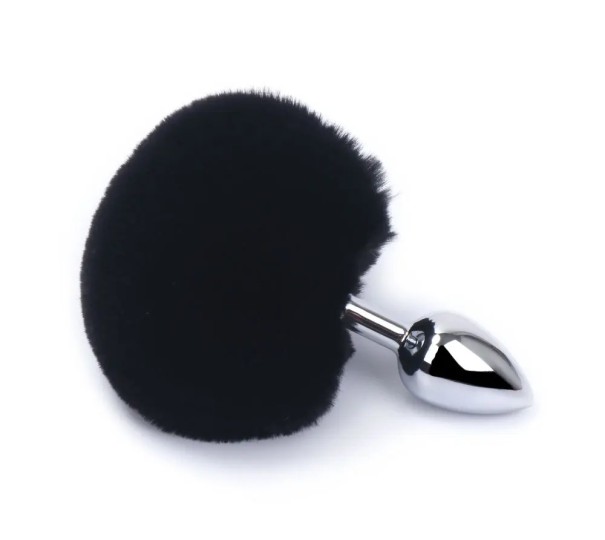 Plug anal metalic cu coada de iepure marimea S 2,8 cm minge blana 9 cm diverse culori suprafata neteda ambalaj discret negru