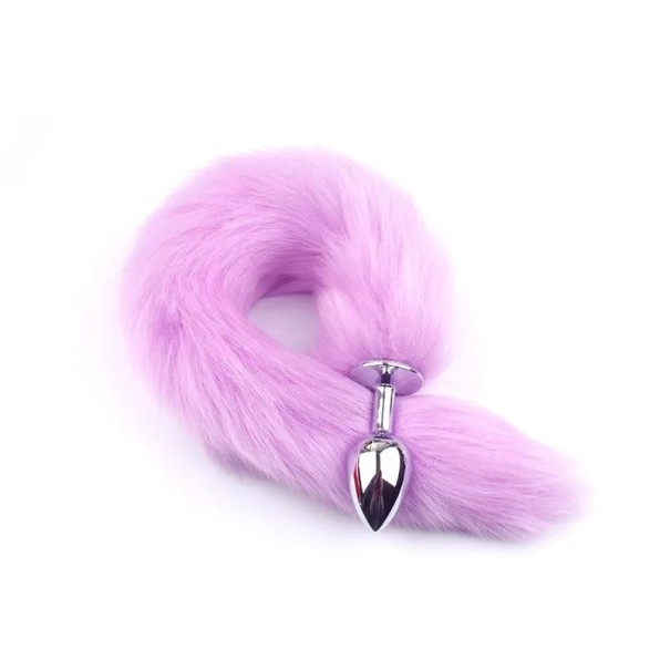 Plug anal metalic cu coadă de vulpe cu blană realistă suprafață netedă material solid întreținere ușoară ambalaj discret violet