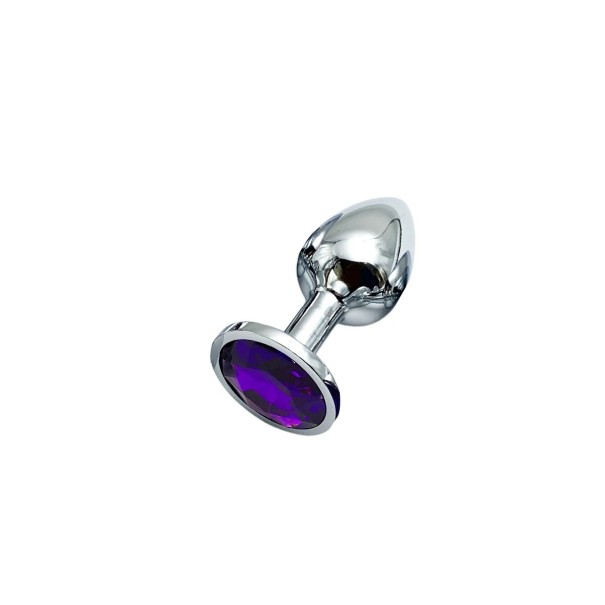 Plug anale in metallo taglia M 27 x 31,6 mm con pietra viola decorativa, elegante ornamento erotico, superficie liscia, compatibile con lubrificanti, confezione discreta 1