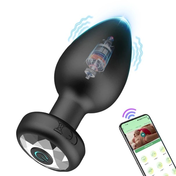 Plug anale vibrante elettrico in silicone nero con controllo tramite app mobile per stimolazione intensa e giochi sensuali Confezione discreta nero
