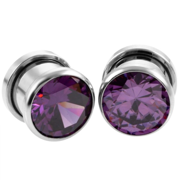 Plug de aço com strass roxo 6 mm