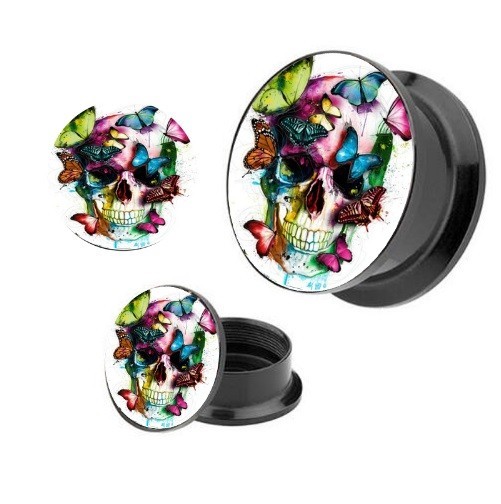 Plugg med Skull and Butterflies print 8 mm