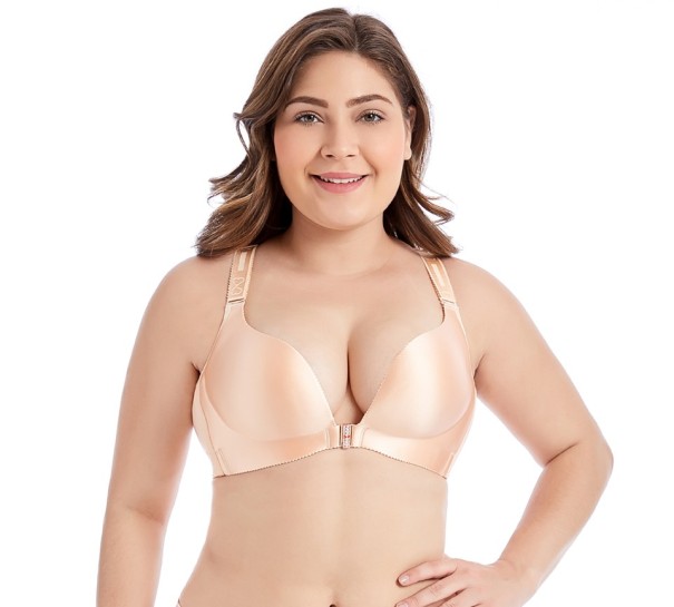 Plus size-bh med stängning fram J985 krämfärgad 80C