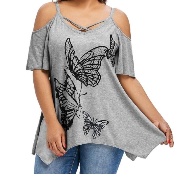 Plus size dametop med sommerfuglemotiv L