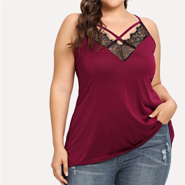Plus-size kanten tanktop voor dames wijnrood L
