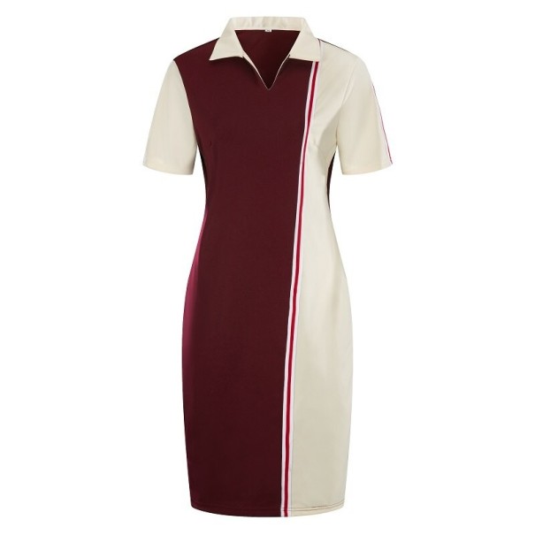 Plus-Size-Kleid mit Kragen weinrot 4XL