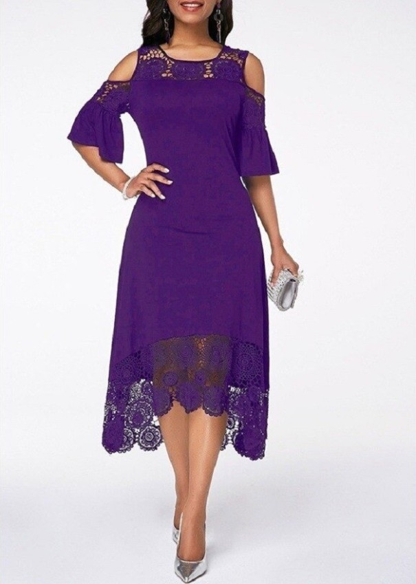 Plus size midi festkjole lilla S