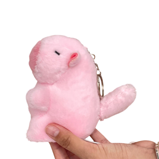 Plüsch-Kapibara Schlüsselanhänger mit beweglichem Schwanz Niedlicher weicher Schlüsselanhänger oder Rucksack Dekoration für Tierliebhaber rosa