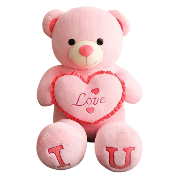 Plüschbär 100 cm mit dem Motiv I Love You Großer weicher Bär aus Baumwolle und PP-Baumwolle Romantisches Geschenk und Dekoration rosa