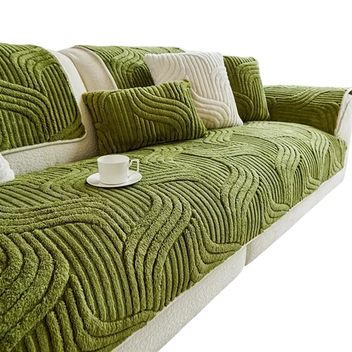 Plüschbezug für Sofa mit gewelltem Muster Rutschfest 110 x 160 cm Weiches, wärmendes Material Schutzüberwurf für Sofa und Sessel grün
