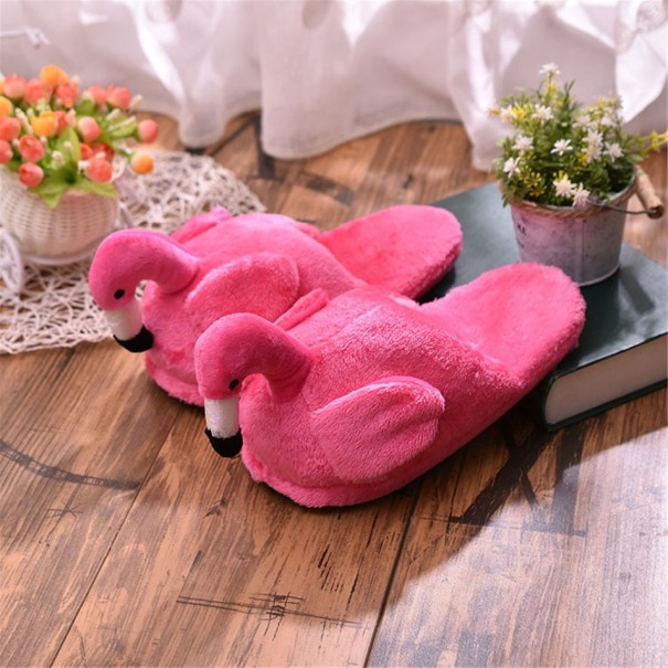 Plüschhausschuhe für Damen – Flamingo dunkelrosa 35