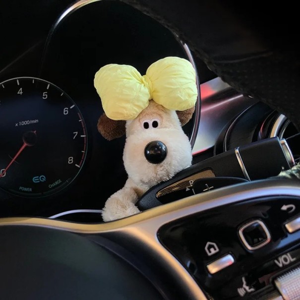 Plüschhund mit Schleife Dekoration fürs Auto für den Scheibenwischer- oder Blinkerhebel, Innenraumschmuck Plüschfigur gelb