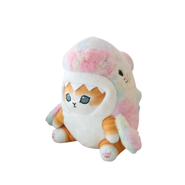 Plüschspielzeug Katzenhai 33 cm Orange Katze mit buntem Hai Weicher Plüsch mit PP Baumwolle Originelles Kuschelgift für Kinder und Erwachsene 1