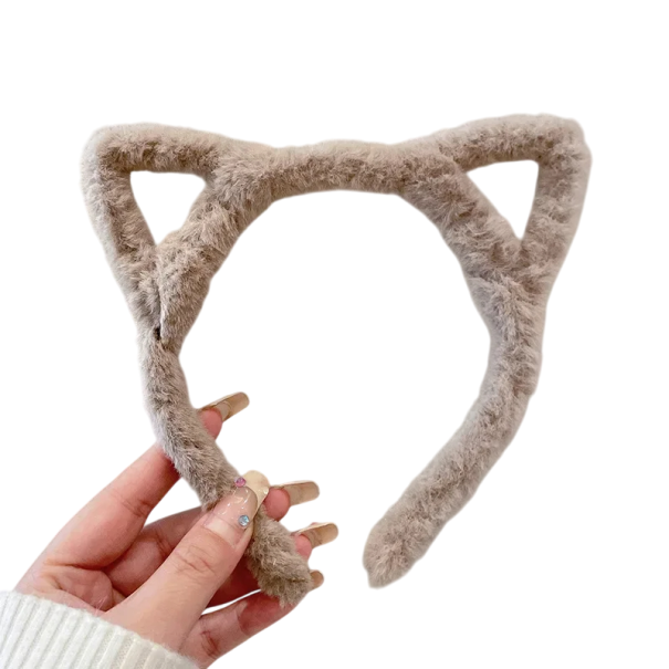 Plush Cat Ears Headband Lolita 12 cm Fluffy Cartoon Hair Band Cosplay Costume Party Korean Hair Accessories for Girls and Women beige