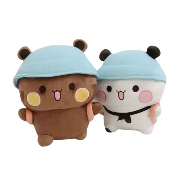 Plush Toy Brown and White Bear with Hat 20 cm Set of 2 Cute Soft Bears Gift for Children Decoration for Children's Room 1