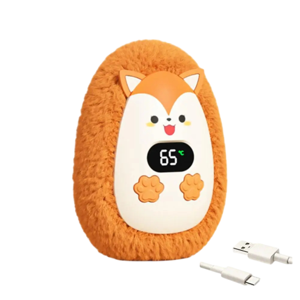 Plüss kézmelegítő 1200 mAh 10,5 x 7,5 x 5,5 cm 3 hőmérséklet 45–65 °C Digitális kijelző USB C Shiba Inu mini hordozható 1
