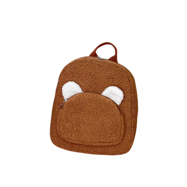 Plüss mini hátizsák 27 x 23 x 10 cm mackófülekkel Elülső cipzáras zsebbel Aranyos gyerek hátizsák Puha hátizsák kirándulásokhoz és óvodába barna