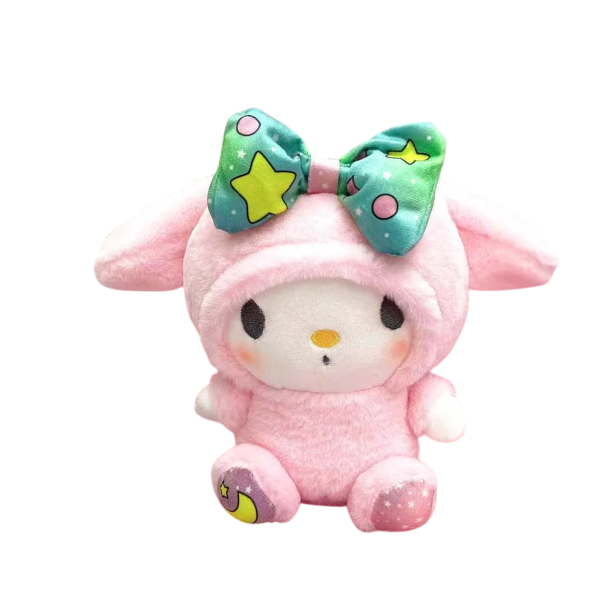 Pluszowa zabawka My Melody 25 cm Postać Sanrio w kombinezonie z dużą kokardą Słodka pluszowa zabawka Prezent Dekoracja w stylu kawaii dla dzieci 1