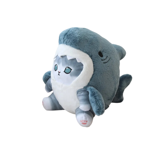Plysch-Spielzeug Katze-Hai 20 cm Blau-Grauer Plüsch mit Kombination aus Katze und Hai Weicher Plüsch mit PP Baumwolle Niedliches Kuschelgift