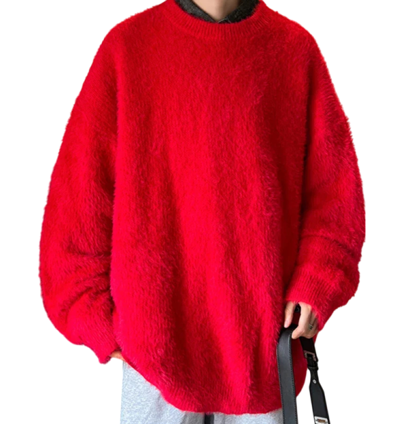 Plyschig herrtröja med O-ringning Enfärgad lös varm stickad tröja Stilig höst- och vintertröja Akryl Polyester Nylon Viskos Olika färger röd S