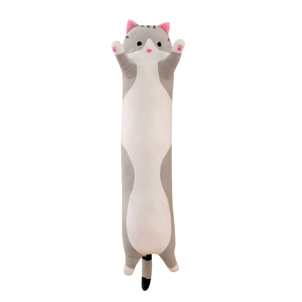 Plyschkudde lång katt 130 cm grå