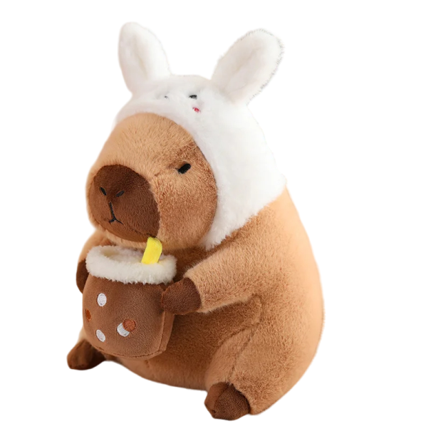 Plyslegetøj capybara med kaninhat Plysdyr med hat og kop Plys capybara til børn Plys børnedekoration 30 cm 1