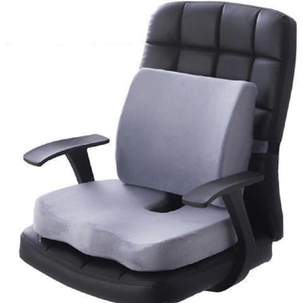 Plyšový ortopedický podsedák s opěrkou P4087 šedá